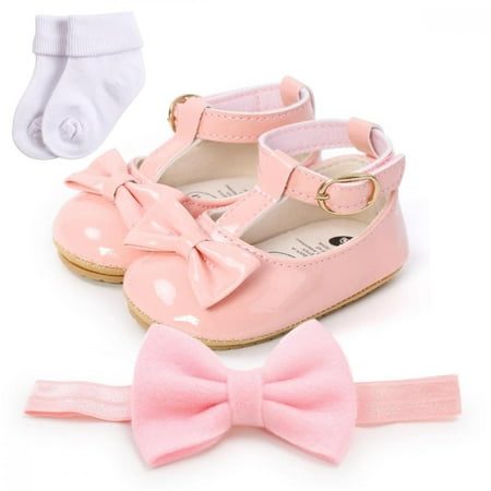 

Promotion!Newborn Infant Baby Girl Shoes +Headband+socks Set PU Leather Soft Sole First Walkers Princess Bowknot Baby Prewalker 0-18M
