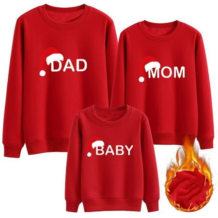 

ERTUTUYI Parent-child Warm Solid Pullover Children Sweatshirt Long Sleeve Round Neck Plus Velvet Tops Red 110