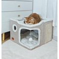thumbnail image 5 of Large Cat Cave Bed for Indoor Cats, Cats Cube House with Scratch Pad Cat Condo Hideaway Tente Hut with Washable Sherpa Warm Soft Cat Mat, Cute Cat Beds Furniture, Modern Dog Bed,Beige, 5 of 5