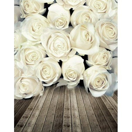 Image of ABPHOTO Polyester 5x7ft Wooden Floor Rose Flowers Photography Backdrops Photo Props Studio Background