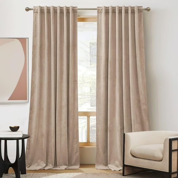 RYB HOME Blush Velvet Curtains 96 inches - Back Tab Blackout Curtains for Nursery,Bedroom Window Curtain PanelsThermal Insluted Drapes for Livingroom, Wide 52 x Long 96, Blush, 2 Panels