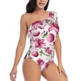 thumbnail image 3 of Sikiie Lilies Flowers Print Women One Piece Swimsuits Tummy Control One Shoulder Bathing Suits Ruffle Swimwear, From S to XXL-Medium, 3 of 6