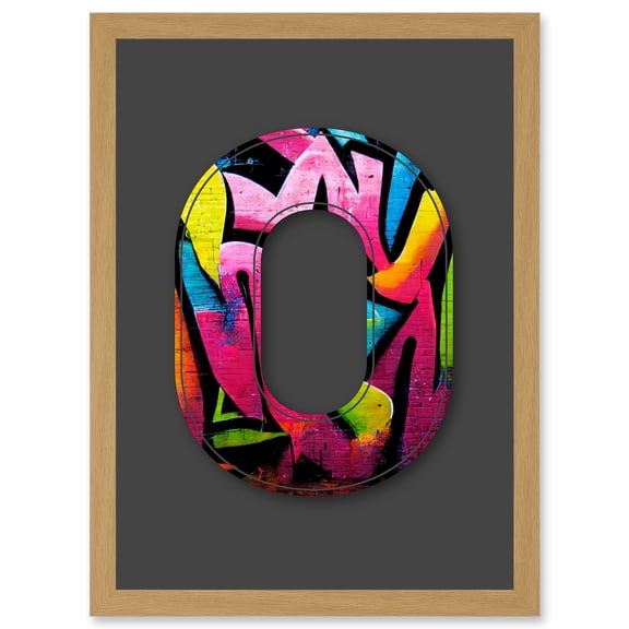 Letter O Fluorescent Abstract Tagging Decorative Graffiti Mural Alphabet Initial Stencil Artwork Framed Wall Art Print A4