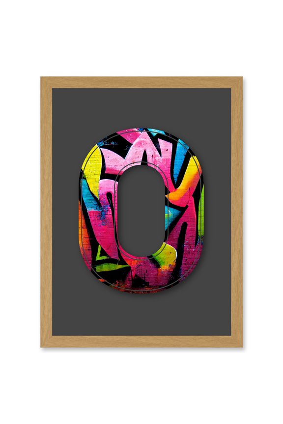 Letter O Fluorescent Abstract Tagging Decorative Graffiti Mural Alphabet Initial Stencil Artwork Framed Wall Art Print A4