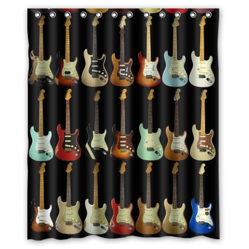 HelloDecor Musical Instrument Guitar Shower Curtain Polyester Fabric