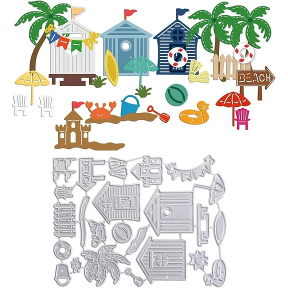 Seaside Resort Cutting Dies for Card Making Summer Beach Cut Die for DIY Scrapbooking Journal Embossing Paper Craft Decor