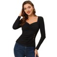 thumbnail image 1 of INSPIRE CHIC Women's Sweetheart Neck Ruched Long Sleeve Slim Rib Knit Top, 1 of 5