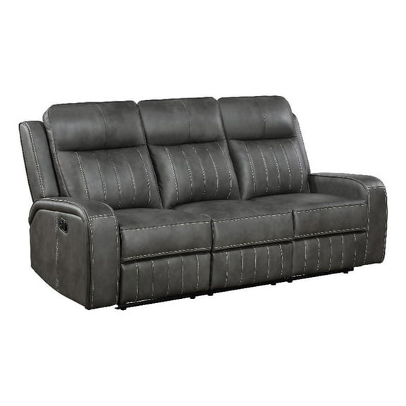 Pemberly Row Faux Leather Upholstered Motion Reclining Sofa Gray