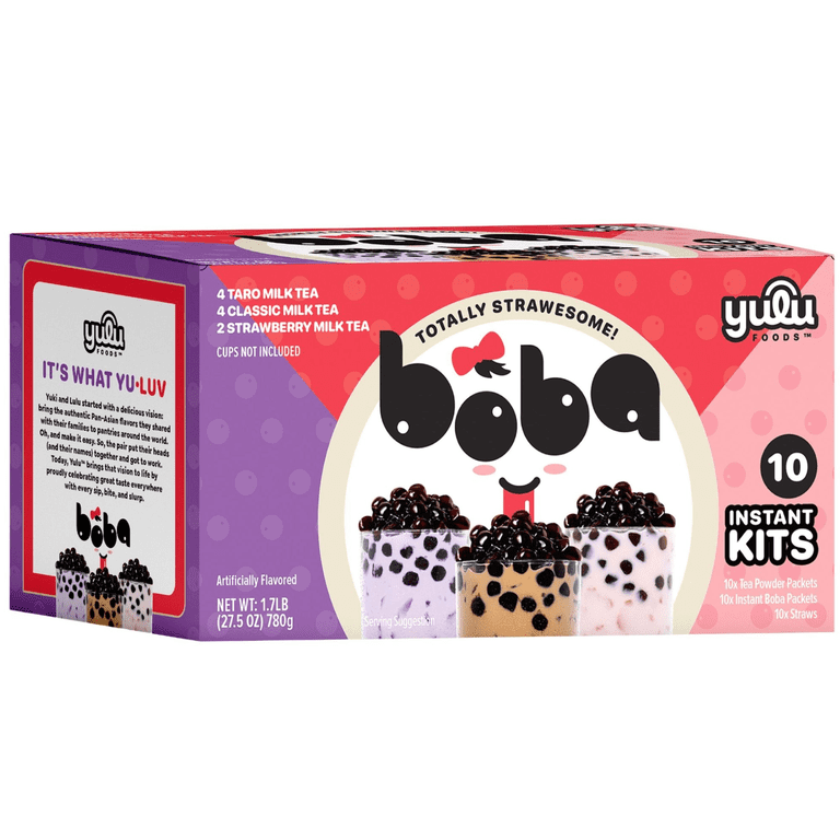 Yulu Instant Boba 10 Drink Variety Pack, Classic, Taro, and Strawberry Bubble Tea Kits, Size: 10pk