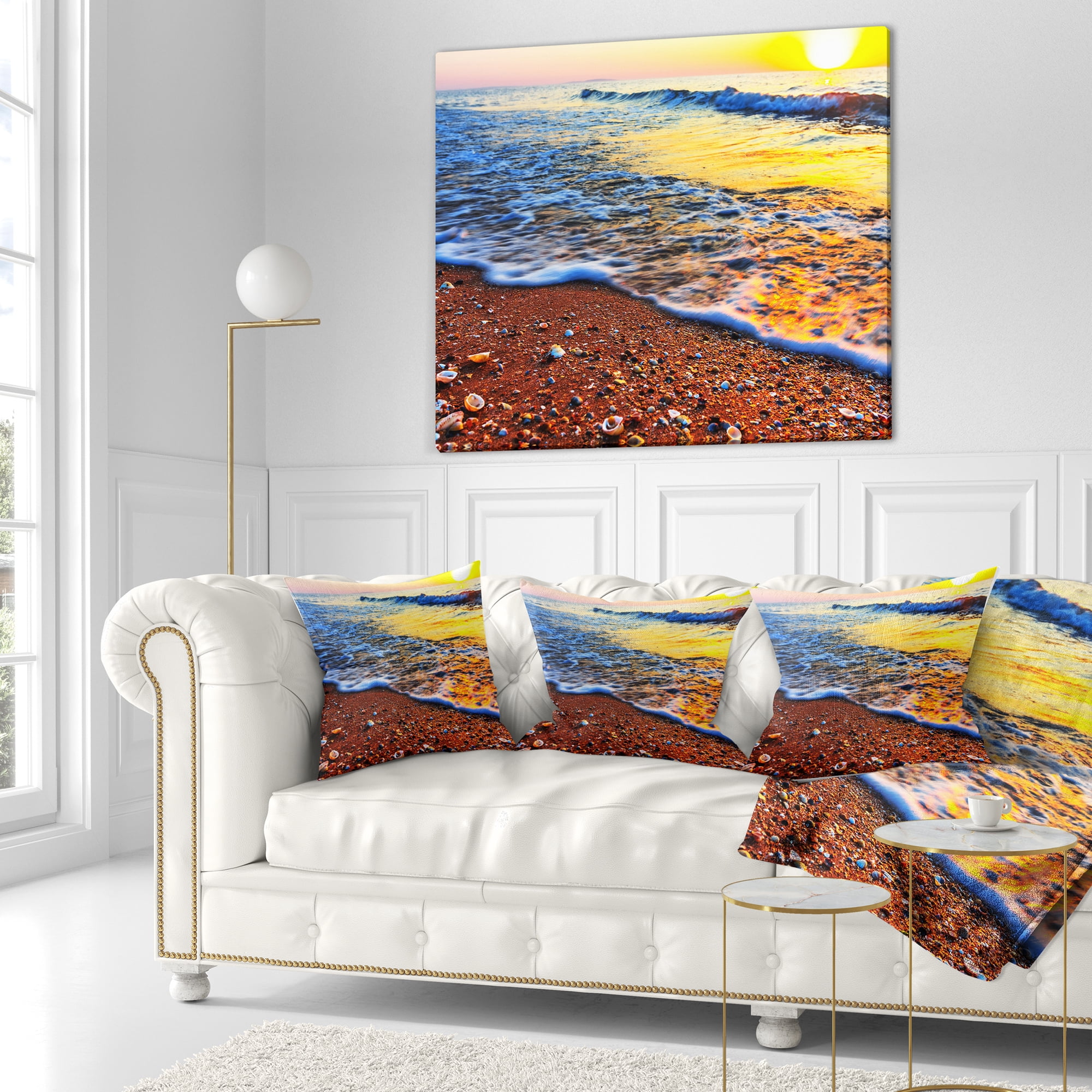 Designart Sunset Reflecting in Blue Waves - Seashore Throw Pillow - 18x18