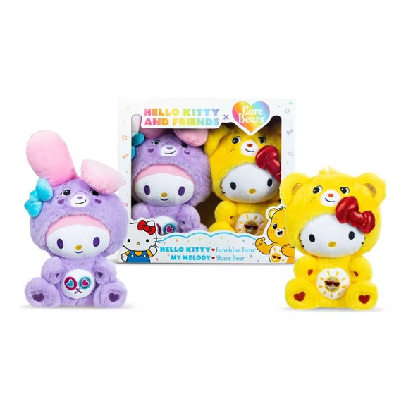 Care Bears x Hello Kitty Plush 2 Pack - Hello Kitty as Funshine Bear & My Melody as Share Bear, Ages 4 Years
