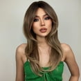 thumbnail image 4 of Graflsoa 2022 Trendy Gradient Golden Black Brown Wavy Ends Medium-Length Straight Wig, High-Temp Fiber, Multiple Colors & Types Available, Model LC259-5, 4 of 6