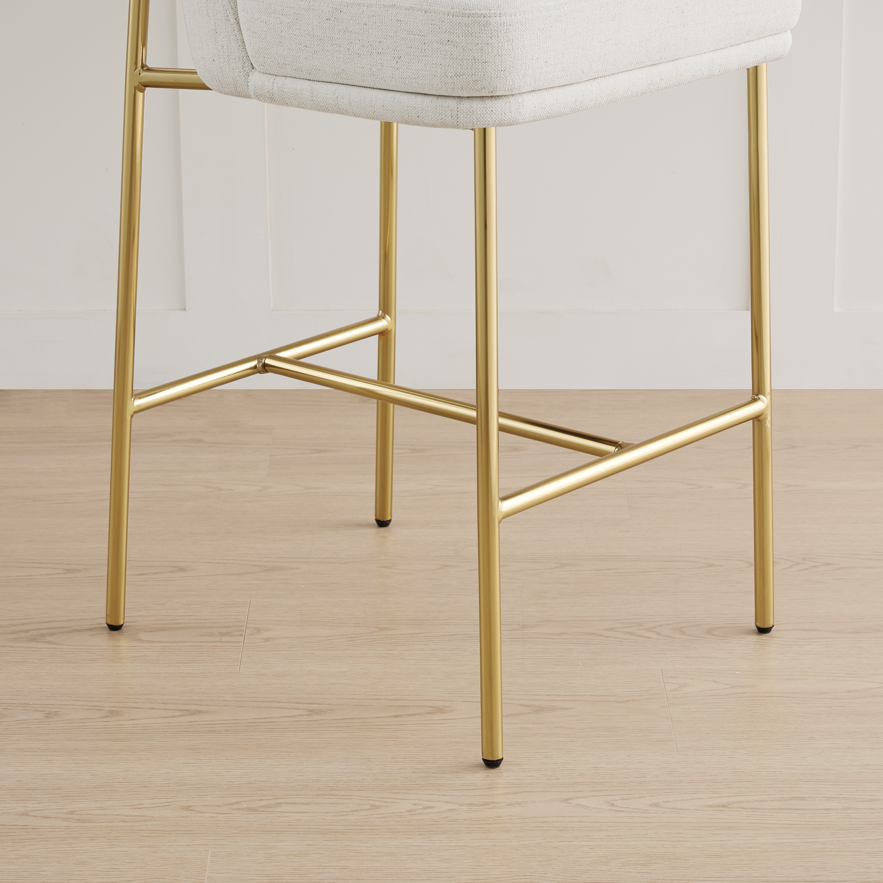 Spruce & Spring Modern 27-Inch Contemporary Counter Stool Set with Upholstered Seat and Metal Frame Set of 2, Cream Fabric