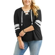 Junior's Plus Lace Up Hooded Sweatshirt