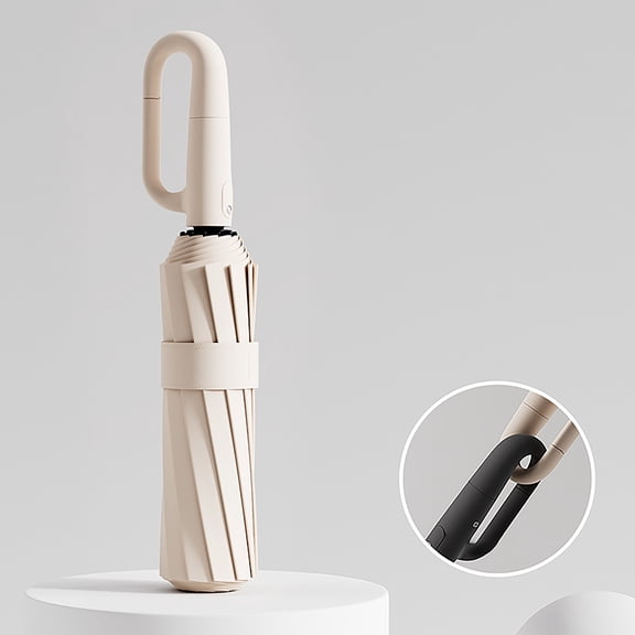 Umbrella for Rain and Sun Reflective Strip Ring Buckle Auto Open Close Windproof Portable Folding Umbrella with Reversible Design for Travel