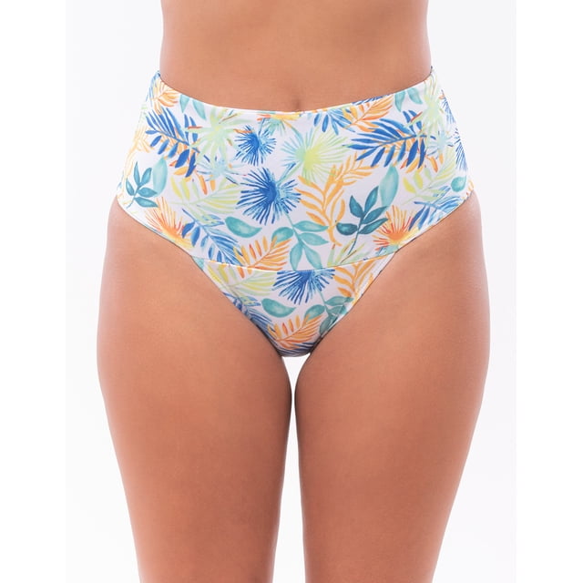 BOTTOM ALTO TRAJE DE BAÑO AZUL TURQUESA SW DAMA HOJAS XL
