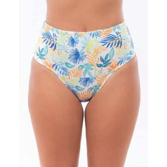 BOTTOM ALTO TRAJE DE BAÑO AZUL TURQUESA SW DAMA HOJAS M