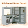 thumbnail image 4 of Arlopu Corner Play Kitchen for Kids w/ Sound & Light, Wooden Kitchen Playset w/ Refrigerator, Stove, Disinfection Locker, Water Dispenser & Sink for Toddler Ages 3+ Boys Girls, Gray, 4 of 9