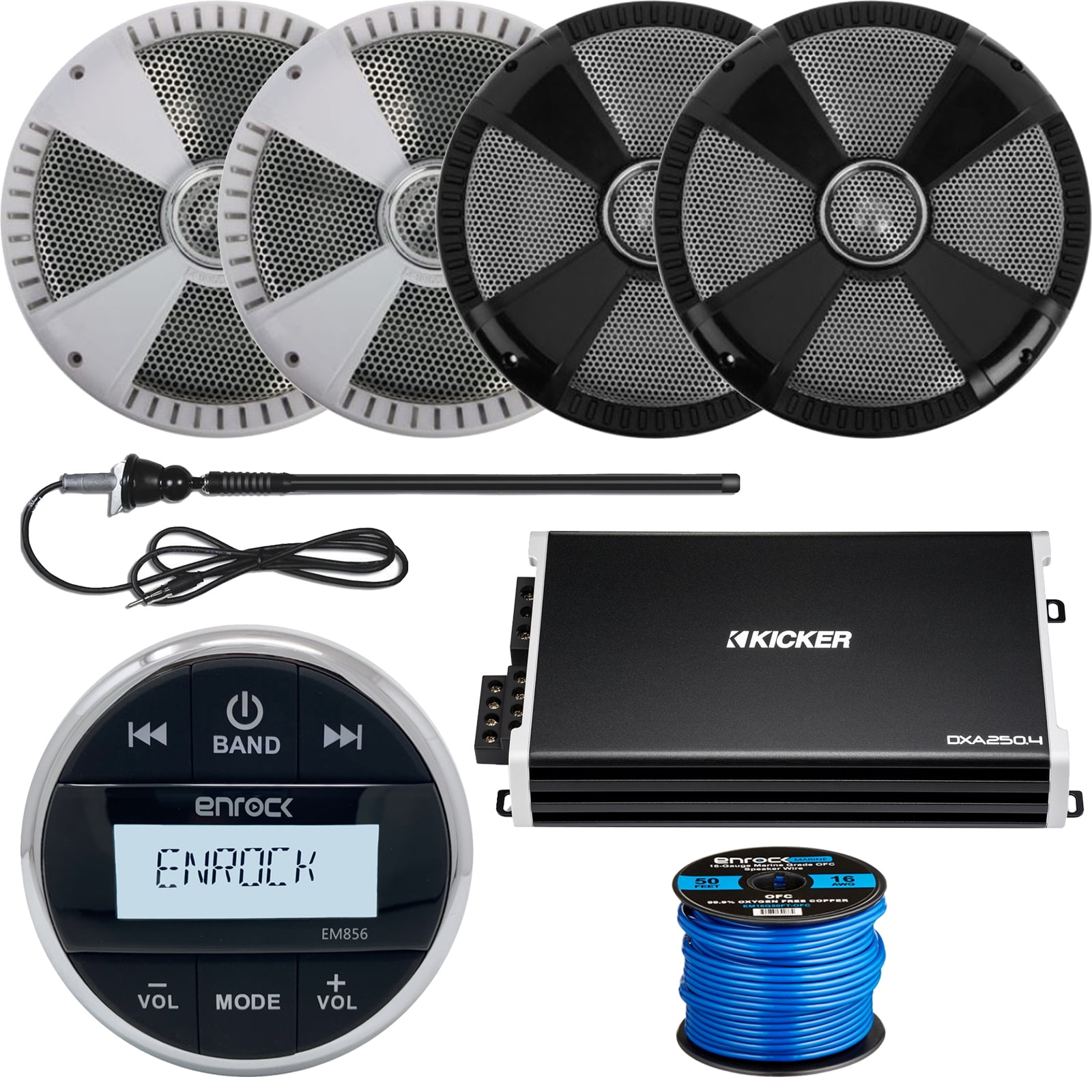 Enrock EM856 Gauge Mount Media Center Marine Grade Bluetooth Receiver