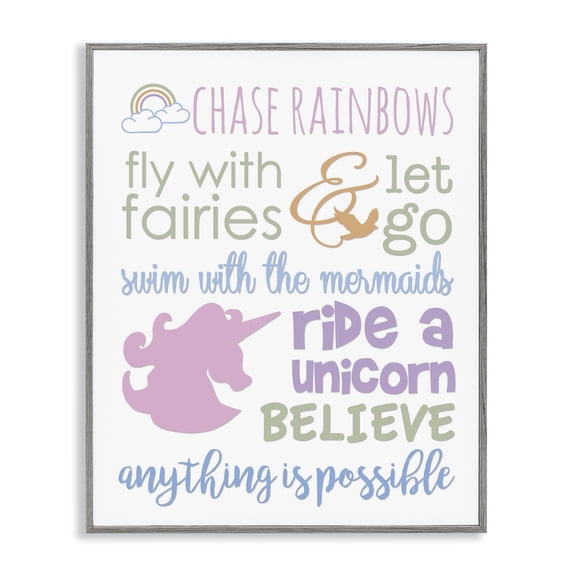 Stupell Industries Contemporary Chase Rainbows Believe Typography Gray Framed Giclee Art, 16 x 20, by Anna Quach