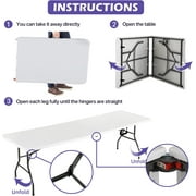 NiamVelo Folding Table 8 ft Heavy Duty Foldable Table Camping Working Table Indoor Outdoor Plastic Table Utility Party Dining Table with Lock Function, White