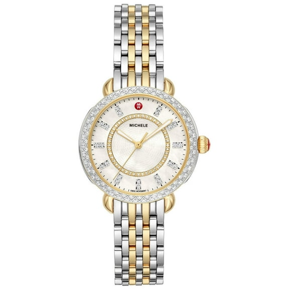 Michele Sidney Classic Two-Tone Stainless Steel Mother-of-Pearl Dial Diamonds Womens Watch MWW30B000002