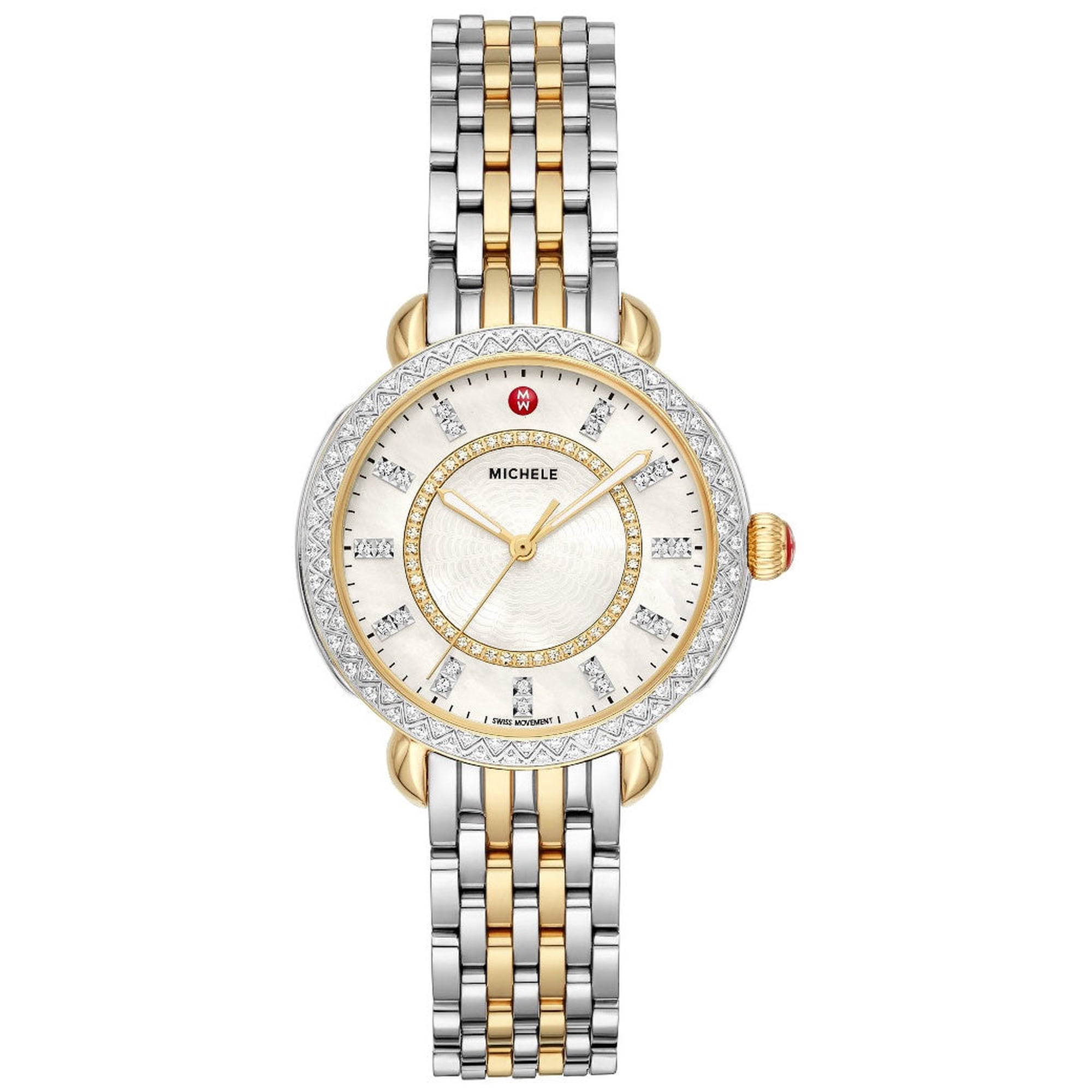 Michele Sidney Classic Two-Tone Stainless Steel Mother-of-Pearl Dial Diamonds Womens Watch MWW30B000002