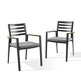 thumbnail image 2 of Ulax Furniture Outdoor Stackable Chairs Patio Stackable Aluminum Dining Armchair With Teak Arm And Olefin Cushions, Set of 2, 2 of 8