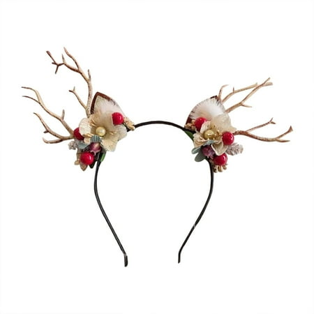 

Christmas Hair Hoops Headband Multicolour Handmade Rattan Wreath/Rein Deer Antlers Cute Xmas Hair Hoops For Christmas Party Purple J