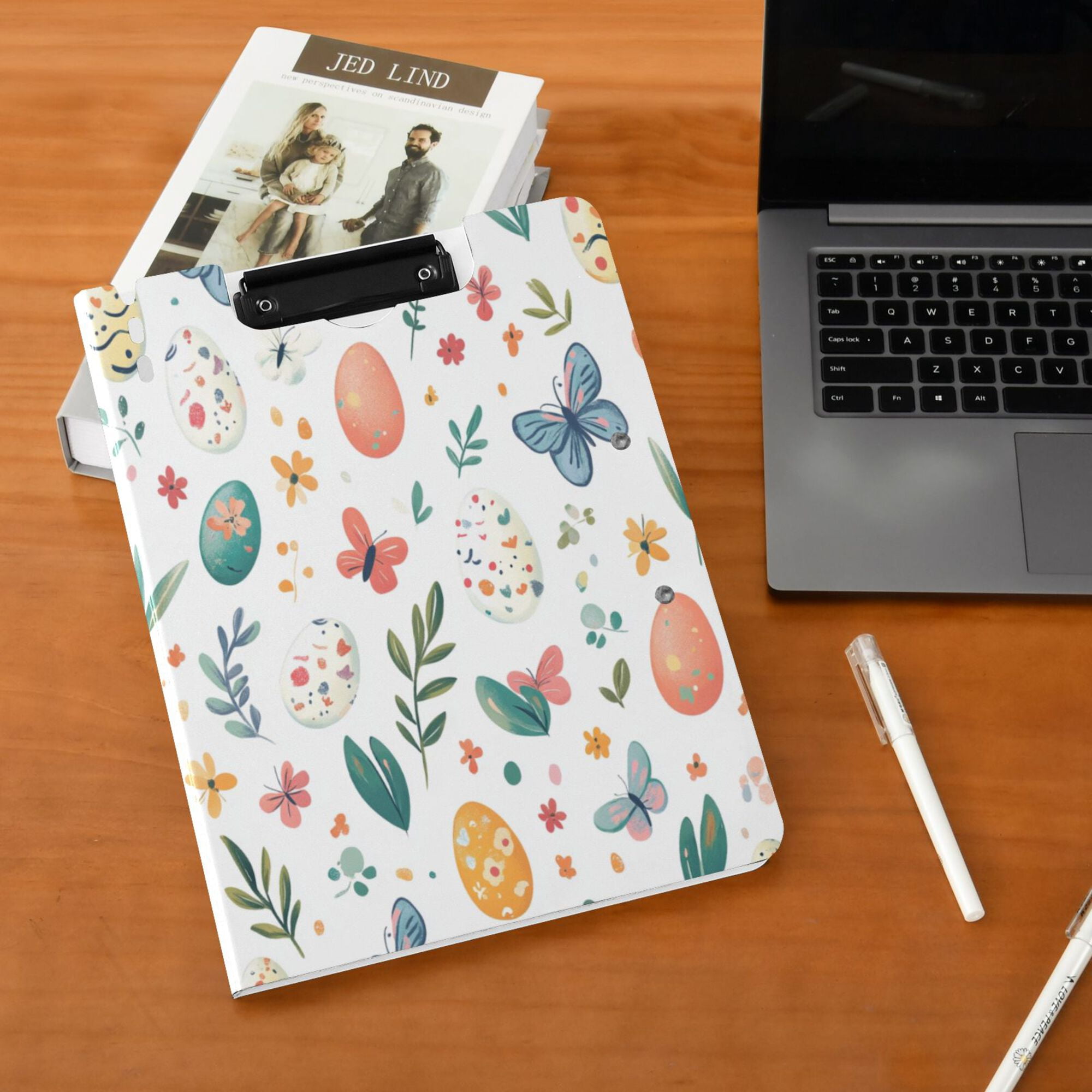 FORMRS A4 Clipboard Folder with Pen Holder Horizontal Foldable School Office Binder, Red Easter Eggs