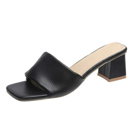 

Snadals Women Fashion Heel Middle Heel Open Toe Solid Color Sandal Black 42