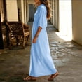 thumbnail image 4 of HADST Women's Collared V-Neck Puffed-Sleeve Maxi Dress, 3/4 Sleeves High-Waisted Pleated A-Line, 4 of 7
