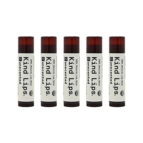 Kind Lips, Premium Product with a Powerful Purpose, Unscented 5-Pack - USDA Organic Lip Balm, 100% Natural, Gluten Free, Moisturizer for Dry, Cracked