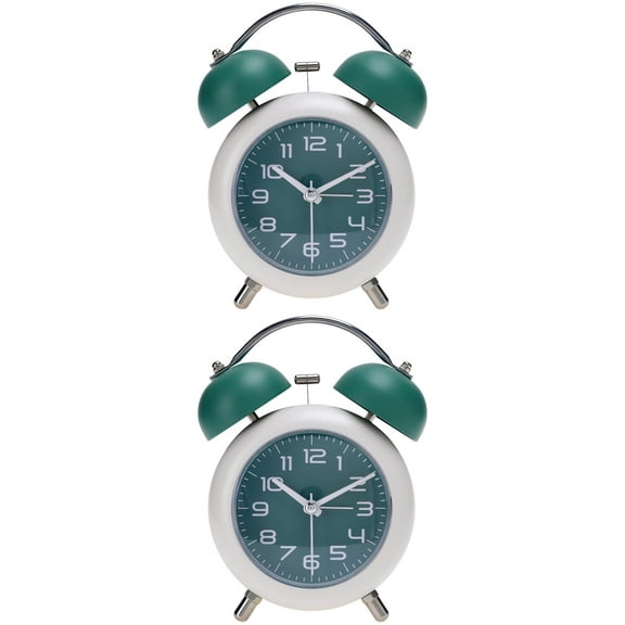 Unique Bargains 2 Pcs Old Fashioned Circle Loud Alarm Clock Green