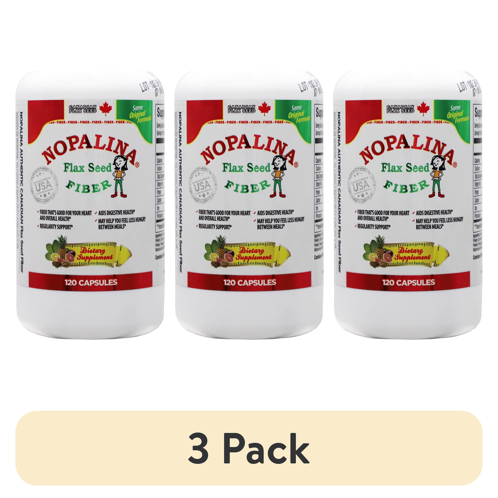 (3 pack) Nopalina Flax Seed Fiber Dietary Supplement with Omega 3, 6, 9, 120 Count