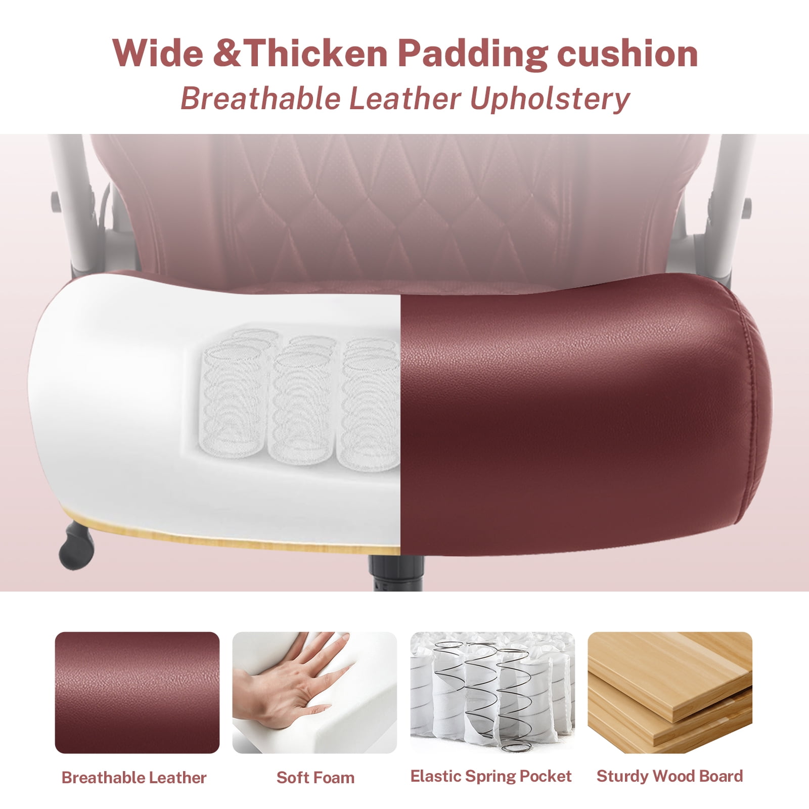 WOSDOM 700lbs Big and Tall Office Chair, Heavy Duty Executive Chair, Extra Wide Seat, Adjustable Headrest and Lumbar Support, 3D Flip up Arms, Burgundy
