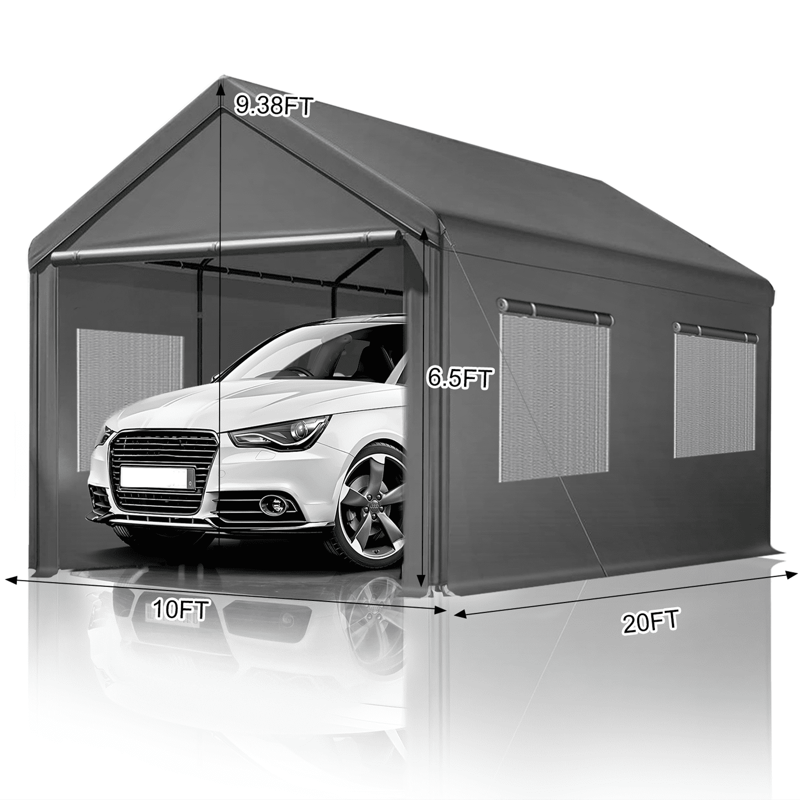 Gaptain W10xL20Ft Heavy Duty Steel Carport Portable Garage with Removable Sidewalls and Windows, Waterproof&Anti-Sunburn&Adjustable Height,Beige