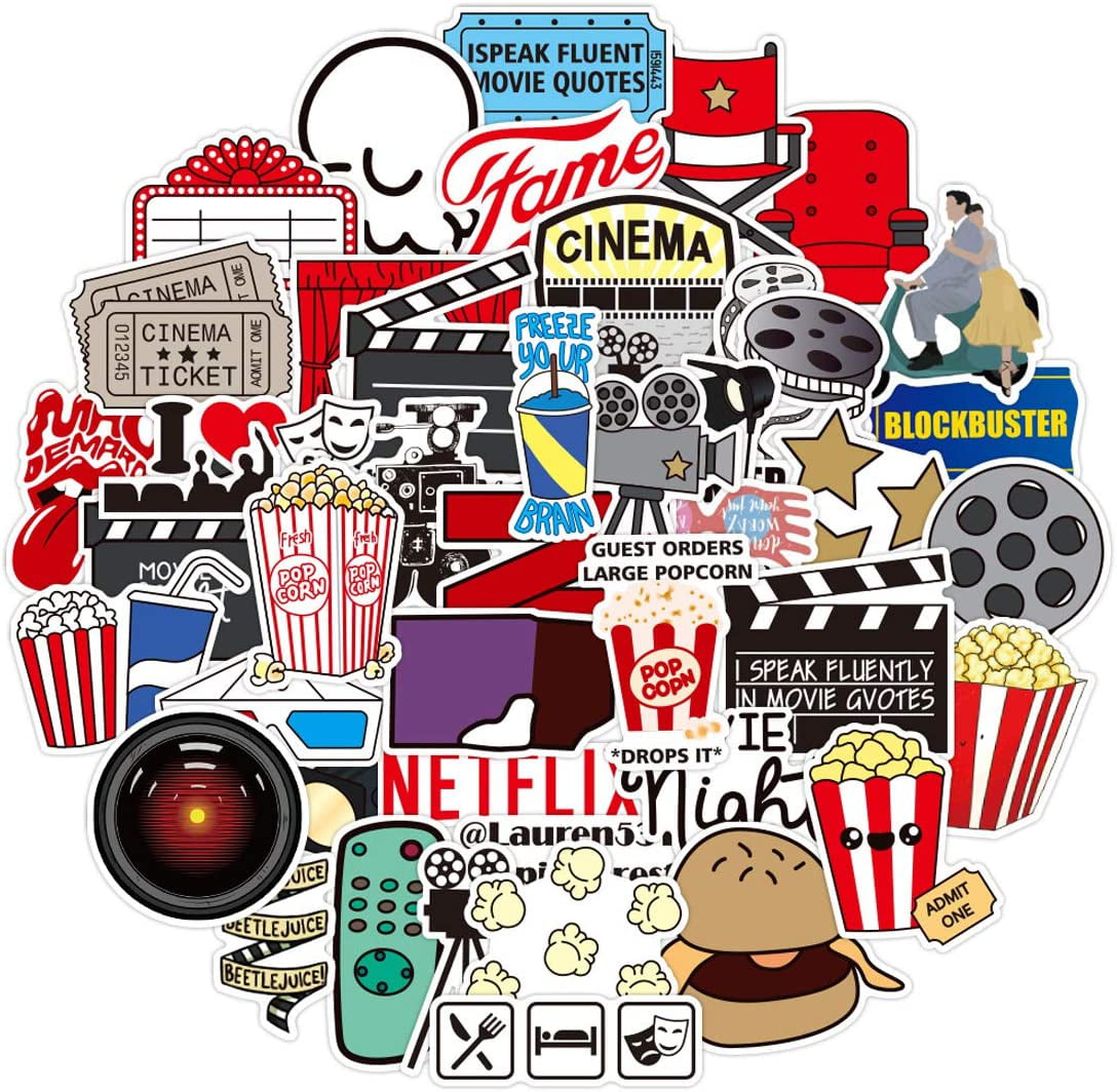 50pcs Funny Movie Themed Vinyl Stickers Pack Wateproof for Water Bottles  Laptop Scrapbooking Journaling Cups, Movie Sticker Packs for Adults Teens  Kids 