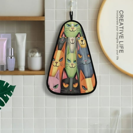 

Cats Faces Hanging Towel Kitchen Hand Towel Bathroom Absorbent Towel Machine Washable Quick Dry Dishcloths
