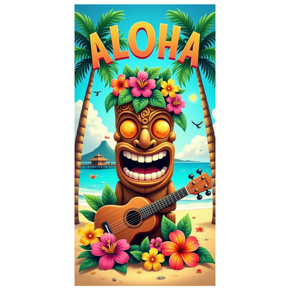 Tropical Theme Aloha Banner Decorative Design Tiki Decor Beach Guitar Flower for Summer Party Beach Event Outdoor Decoration