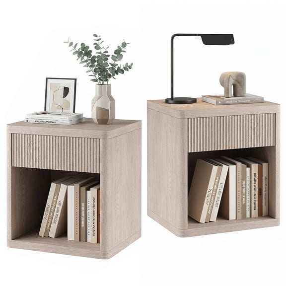 edx Nightstand, Modern Bedside Table with 1 Storage Drawer and Open Wood Shelf, for Living Room, Bedroom and Small Spaces, Accent Night Stand with Easy Assembly, 250 lbs Capacity, White Oak