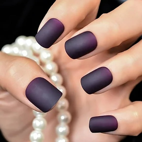 CurvLife Matte Purple Gradient Press-On Nails - 24PCS Medium Square, Black-Purple Gradient, Non-Toxic & Reusable