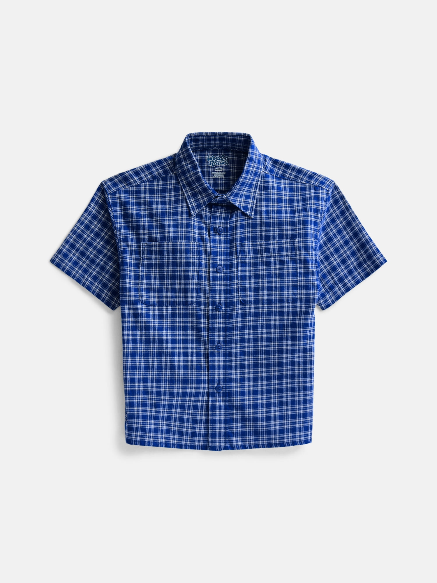 Wonder Nation Boys' Button Front Cotton Shirt with Short Sleeves, Sizes 4-18 & Husky