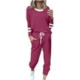 thumbnail image 4 of HAPIMO Women's Color Block Two Piece Pajamas Set Casual Long Sleeve Sweatshirt with Long Pants Loungewear Outfits Tracksuits Purple XXXXXL, 4 of 5