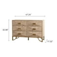 thumbnail image 2 of Noble House 47.24" 6-Drawer Dresser, Geometric Relief Chest with Metal Legs for Bedroom or Living Room, Natural, 2 of 8