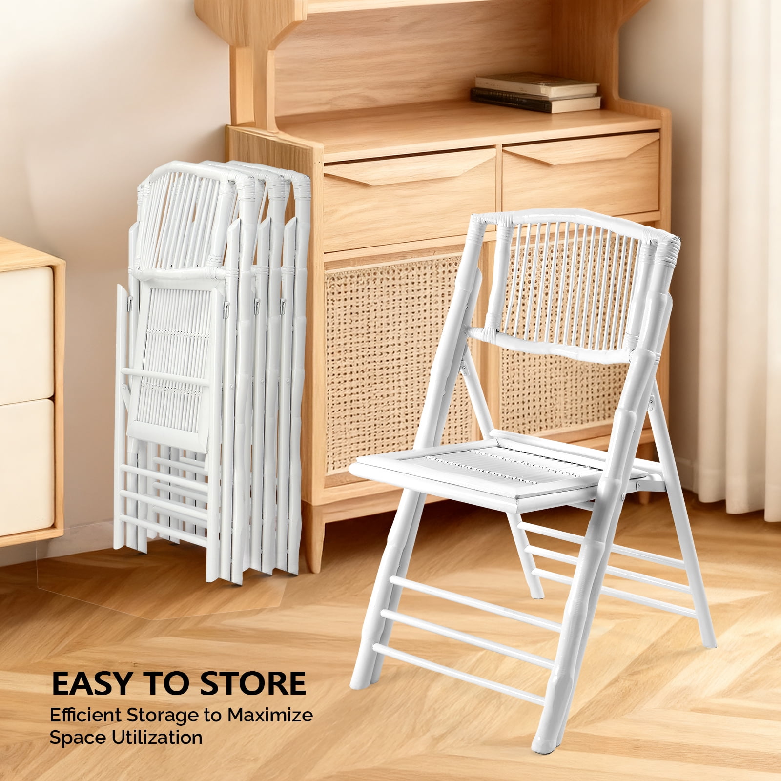 Ktaxon 4Pcs Bamboo Folding Chair,  Comfortable Seat for Indoor Outdoor Patio Porch Wedding  Party Event, White