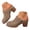 Khaki, variant on Pandaie Womens Chunky Stacked Heel Mules Closed Round Toe Heeled Slip on Clogs Suede Buckles Casual Backless Pumps Loafers Shoes Beige Size 6