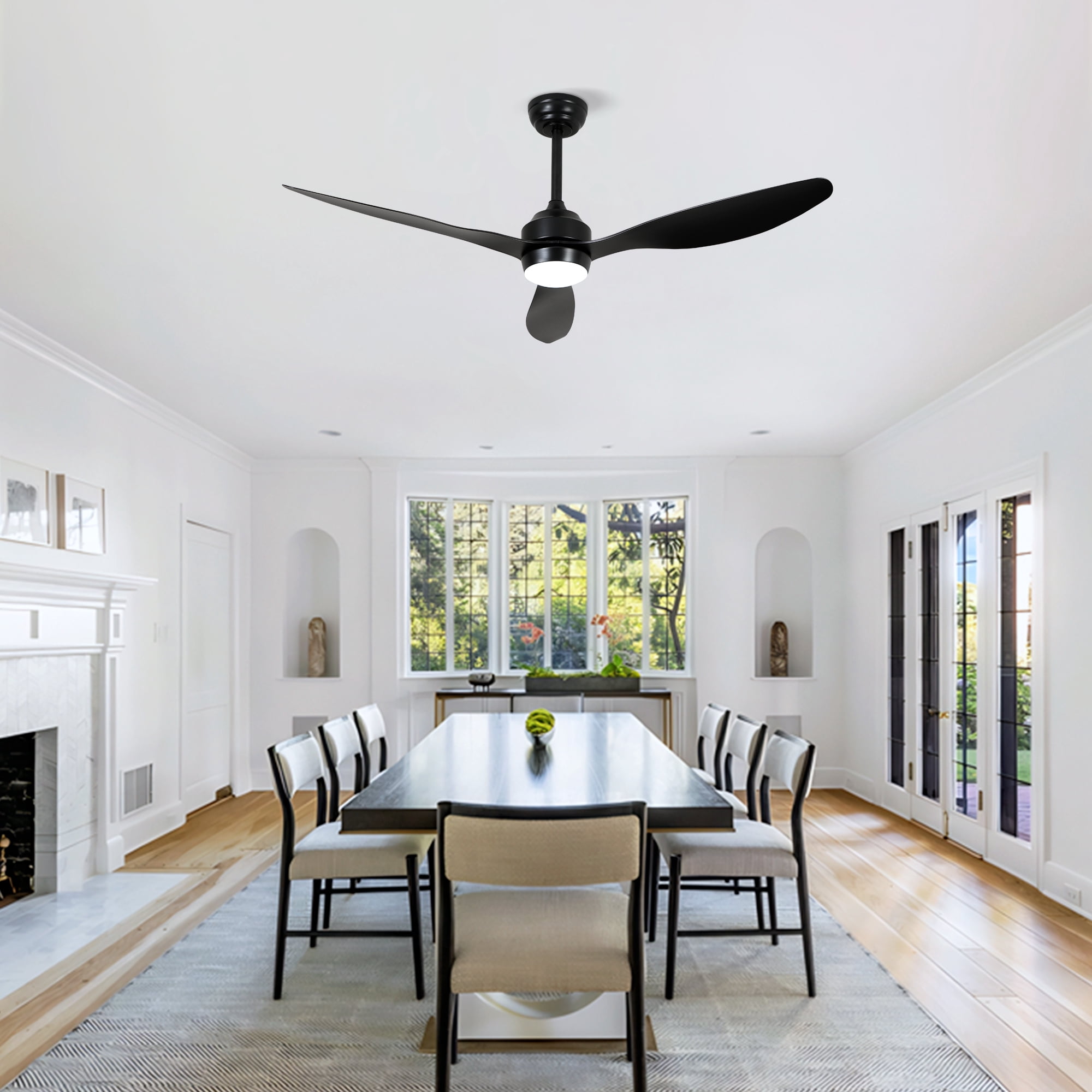 52" Ceiling Fan with Lights Quiet DC Motor 3 ABS Blade Ceiling Fans 6 Speed Levels, Reversible Ceiling Fan, for Patio Living Room, Bedroom, Office, Indoor - Black