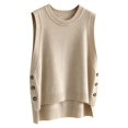 thumbnail image 5 of GILIGEGE Women's Round Neck Sleeveless Pullover Ribbed Knit Sweater Vest,Pullover or Side Button,Fitted Ribbed Knitted,Lightweight Soft Comfy,Vacation Travel Work Vest,Cute Striped Knit Vest Beige A, 5 of 5