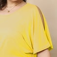 thumbnail image 3 of USSUMA Summer Tops for Women 2025 Women'S Solid Round Neck Pleated Irregular Sleeve off Shoulder Casual T-Shirt Short Sleeved Round Neck Tops Vintage Breathable s Yellow Knitting Cotton XXXl, 3 of 4